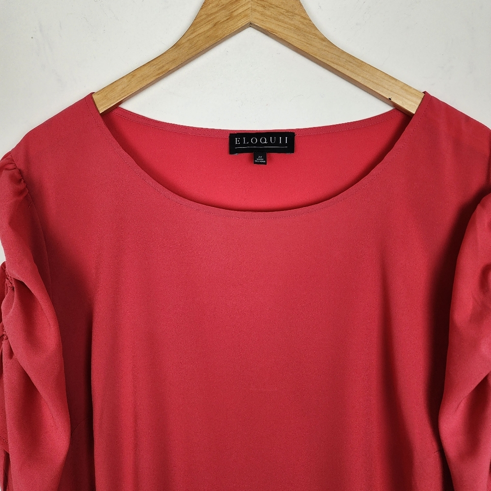 Eloquii Pink Ruched Sleeve Top Blouse Popover Size 22 - Picture 7 of 14